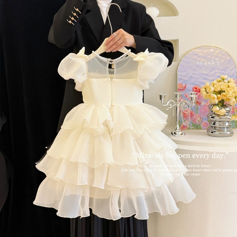 女童连衣a裙夏季2025新款儿童白色演出礼服小女孩高端主持人公主