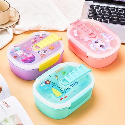800ml卡通饭盒单层长方形平盖微波加热带餐具PP密封餐盒