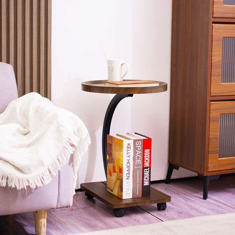 休闲简约茶几客厅可移动茶桌家居阳台沙发边几C形多功能轻奢实木