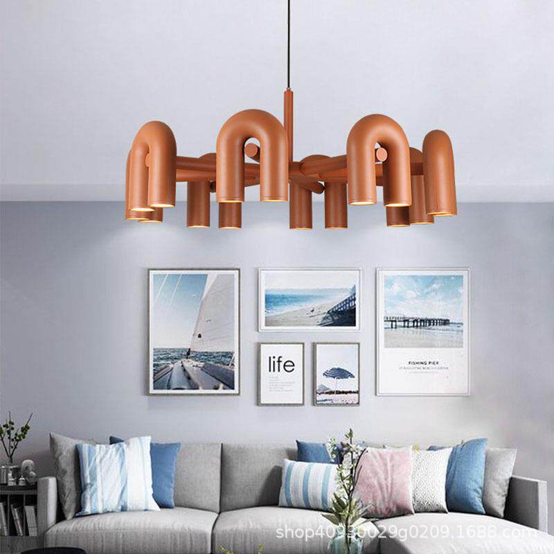 后现代简约个性北欧设计师样板房客厅餐厅卧室艺术铁艺U形U型吊灯