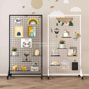 落地网格置物架立式移动照片墙摄影书画收纳饰品幼儿园作品展示架