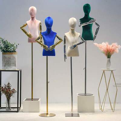 电镀儿童模特服装店橱窗道具丝绒男女小童人偶童装模特展示架全身