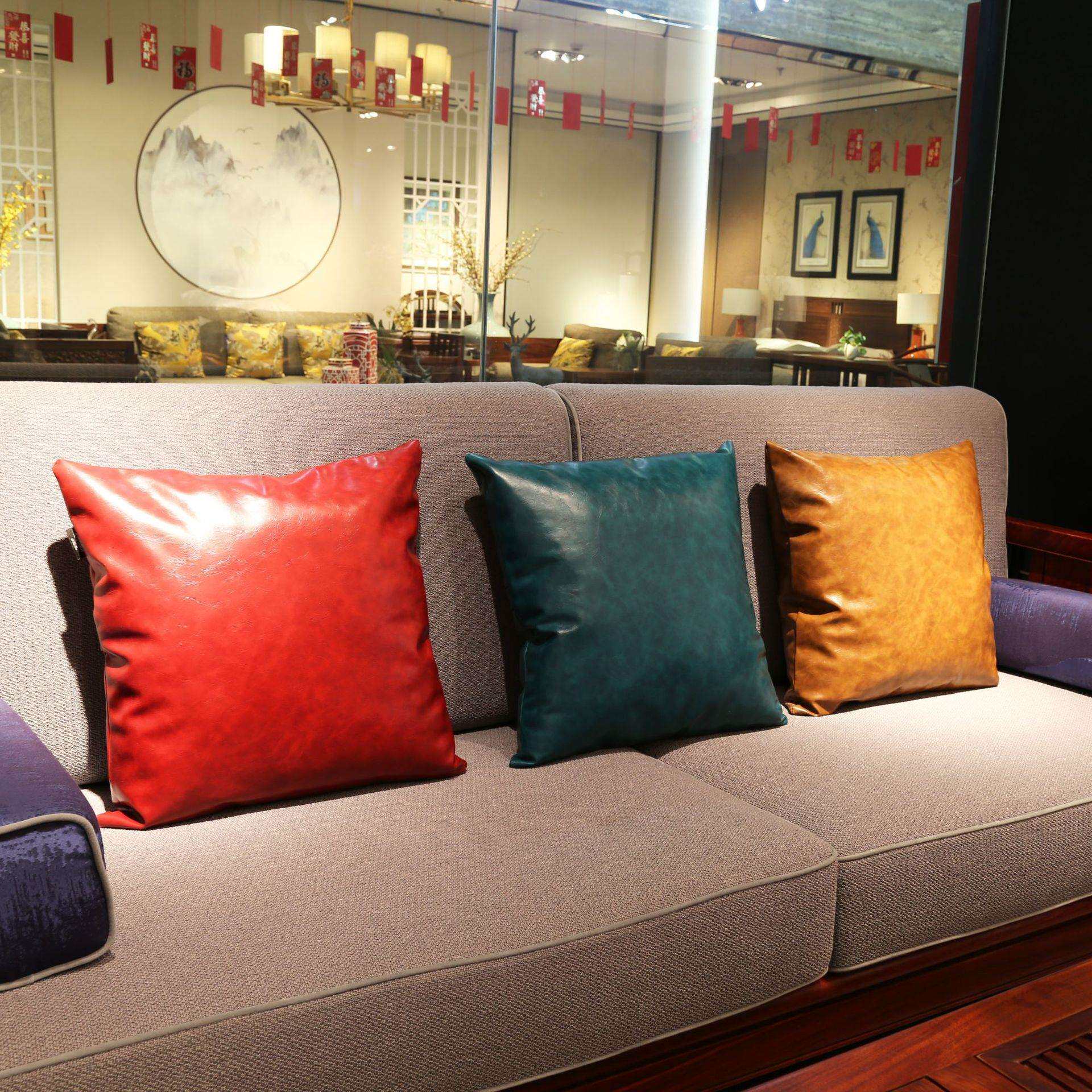 2026新款简约轻奢皮革抱枕客厅沙发靠枕车载办公室腰靠腰垫PU颈枕