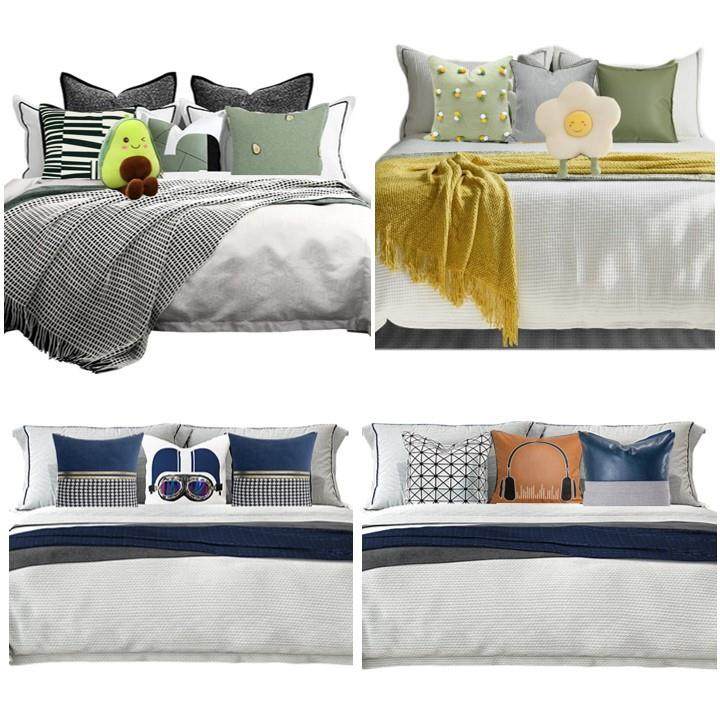 儿童房样板间十多件套蓝色黄色床品售楼处软装布艺摆场青少年床品