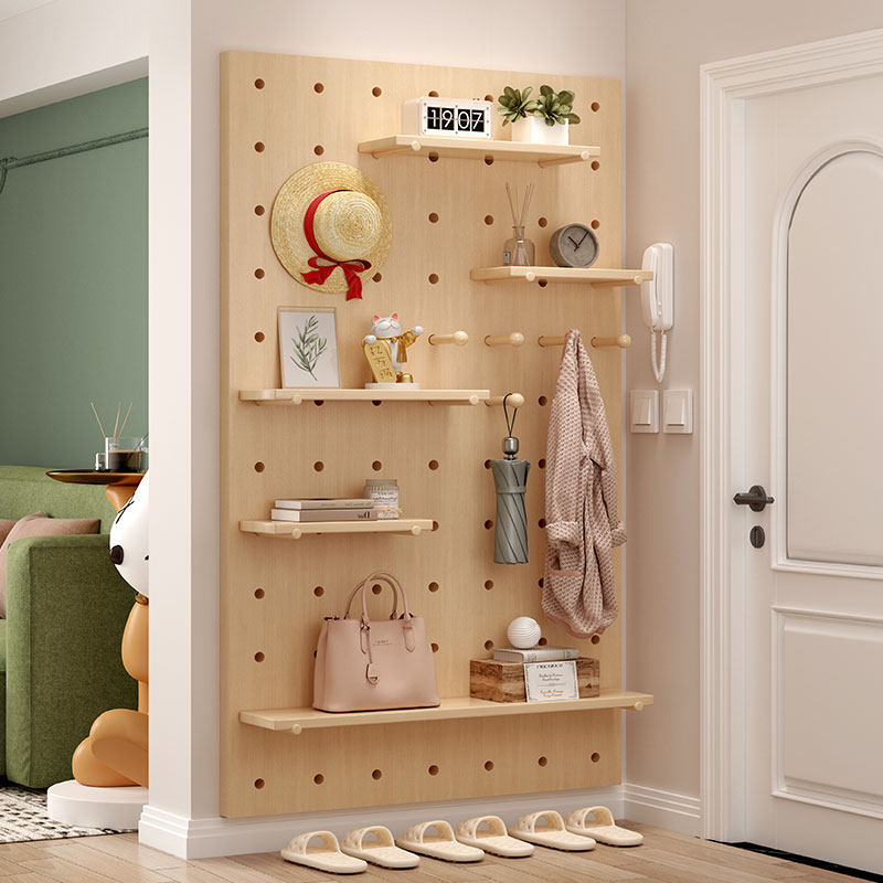 实木洞洞板墙上置物架家用客厅玄关墙面收纳层架壁挂隔板支架展示