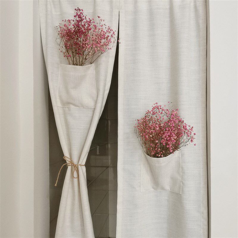 思幔日式分片门帘亚麻米色入户玄关隔断帘小窗户不透光定制免打孔