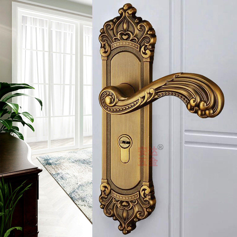 欧式仿古黄古室内木门锁小50铝合金卧室田园风格执手房门锁包邮