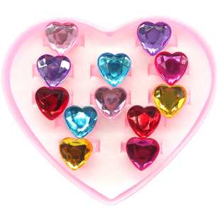 彩色爱心儿童戒指女童女孩宝石戒指公主首饰盒圣诞节儿童节礼物