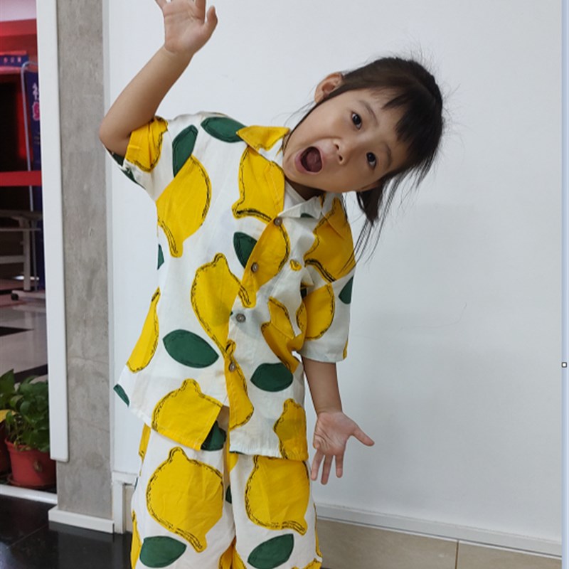 海南岛沙滩服短袖黄色水果旅游国庆舞蹈花卉演出儿童夏威夷宽松