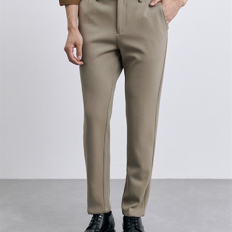 秋冬抗菌百搭休闲裤卡其色中腰免熨烫垂感修身舒适裤子商务男士长