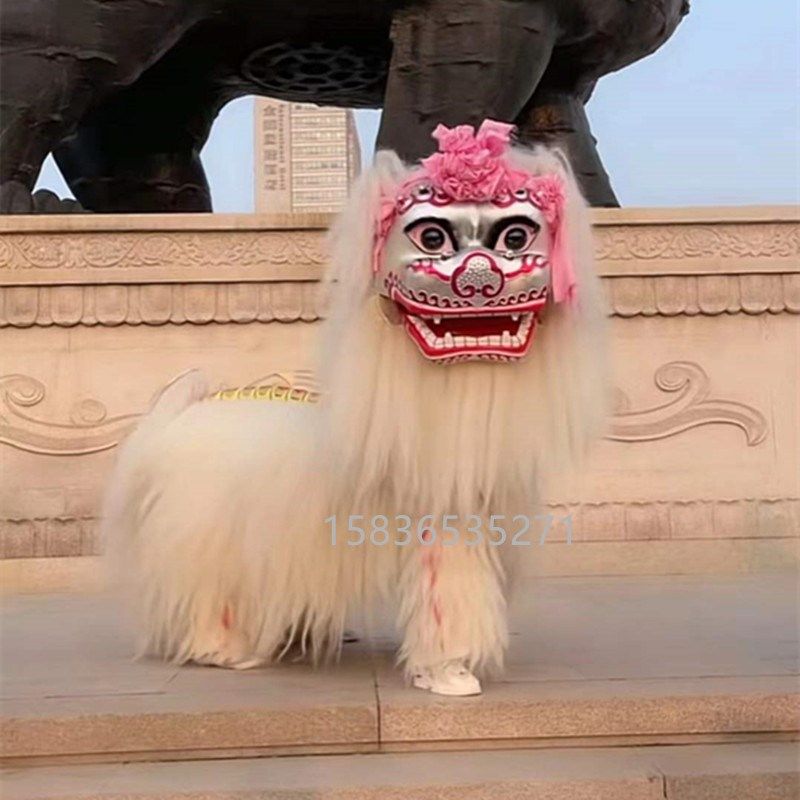 舞龙舞狮道具白色牦牛舞狮双人款加厚狮皮网红舞狮整套笑脸北狮