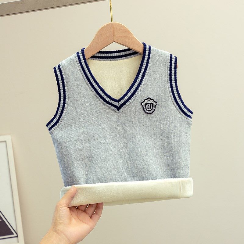 女童马甲儿童秋冬男童毛衣学院风女孩加绒保暖马夹加厚大童背心潮