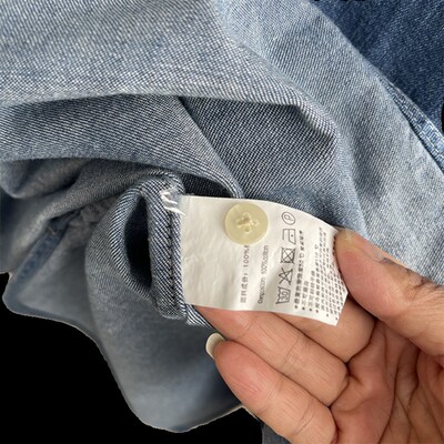 法式春装复古纯棉牛仔衬衫女水洗磨白开叉廓形叠穿方领外套衬衣潮