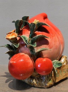 大寿桃陶瓷摆件客厅家居装饰特色手信礼品送老人父母贺寿石湾公仔