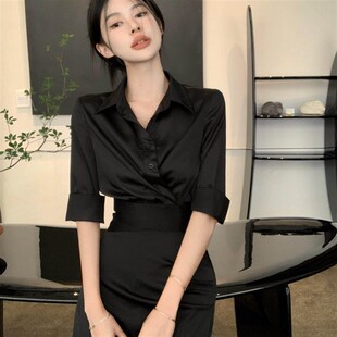 法式御姐风高级感收腰衬衫套装裙女夏季性感轻奢包臀半身裙两件套