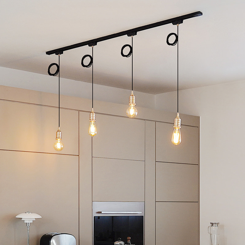 简约复古个性创意吧台餐厅饭店装饰轨道吊灯美式工业风怀旧导轨灯