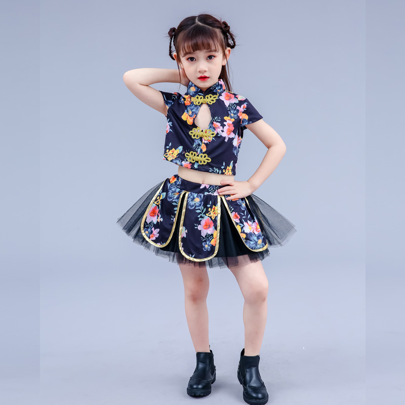 儿童复古旗袍演出服中国风国潮风幼儿爵士舞蹈走秀蓬蓬裙表演服