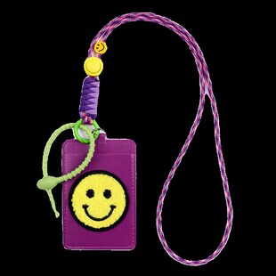 笑脸毛绒卡套皮质学生带挂绳挂脖分隔式胸卡公交卡饭卡可爱胸牌