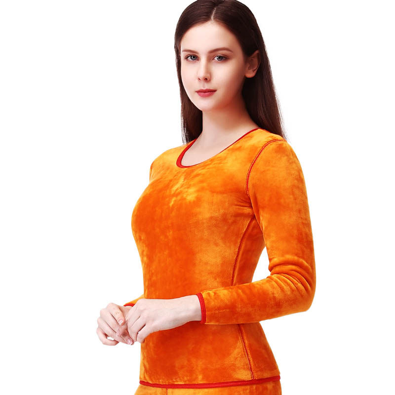 超厚女士保暖内衣加绒加厚单件圆领上衣中老年妈妈秋衣打底棉冬季