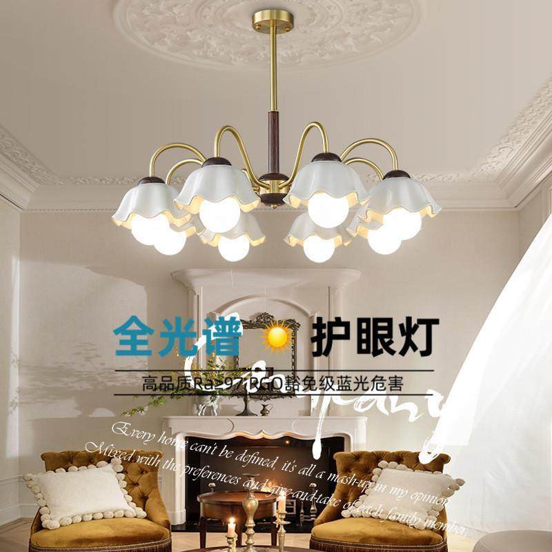北欧胡桃木全铜吊灯全光谱护眼复古法式客厅卧室中古陶瓷吊灯,电子/电工,接线端子,淘宝优惠券,粉丝福利购,淘宝优惠卷