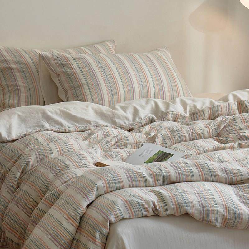 A类裸睡云柔色织全棉双层纱四件套文艺彩虹条纹纯棉床上用品1.8米,电子/电工,接线端子,淘宝优惠券,粉丝福利购,淘宝优惠卷