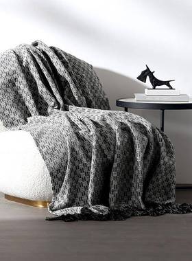 简约现代灰色条纹搭毯床尾巾毯客厅沙发主卧床搭样板间软装可