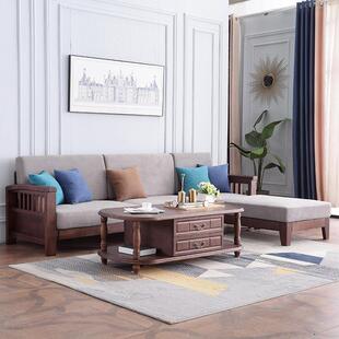 美式贵妃沙发小户型推拉床坐靠垫伸缩床实木座架沙发床实木框架