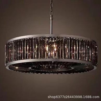 美式复古铁艺K9水晶吊灯简约餐厅客厅个性圆形乡村别墅水晶吊灯