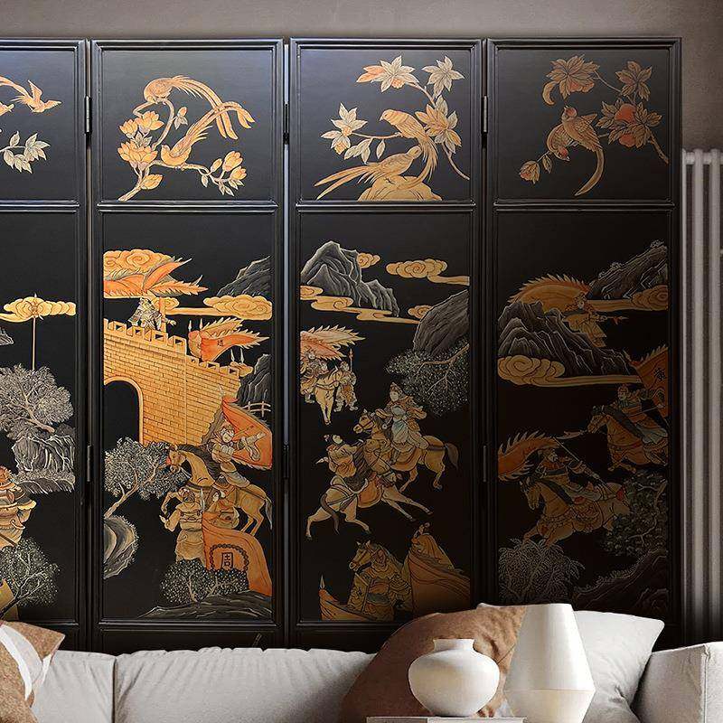 侘界手绘漆画法式中国风中古屏风客厅隔断实木折屏卧室背景设计师,电子/电工,接线端子,淘宝优惠券,粉丝福利购,淘宝优惠卷