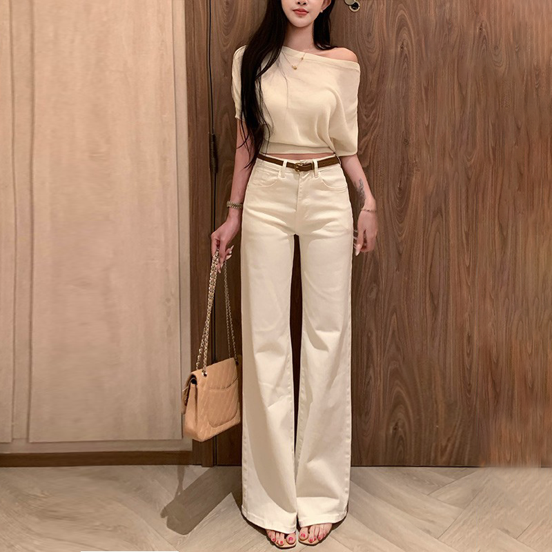 气质老钱调不贴腿微喇裤女2026夏季新款高腰宽松显瘦白色长裤