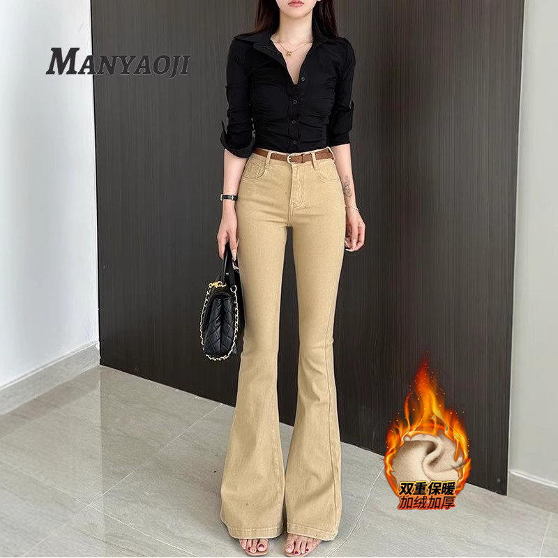 老钱风高腰喇叭拖地裤长裤