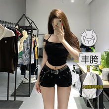 低腰铆钉丰胯牛仔超短裤女2025年夏季新款紧身显瘦包臀热裤子