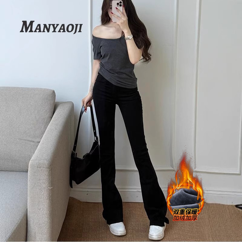 喇叭裤高腰微喇长裤弹力裤