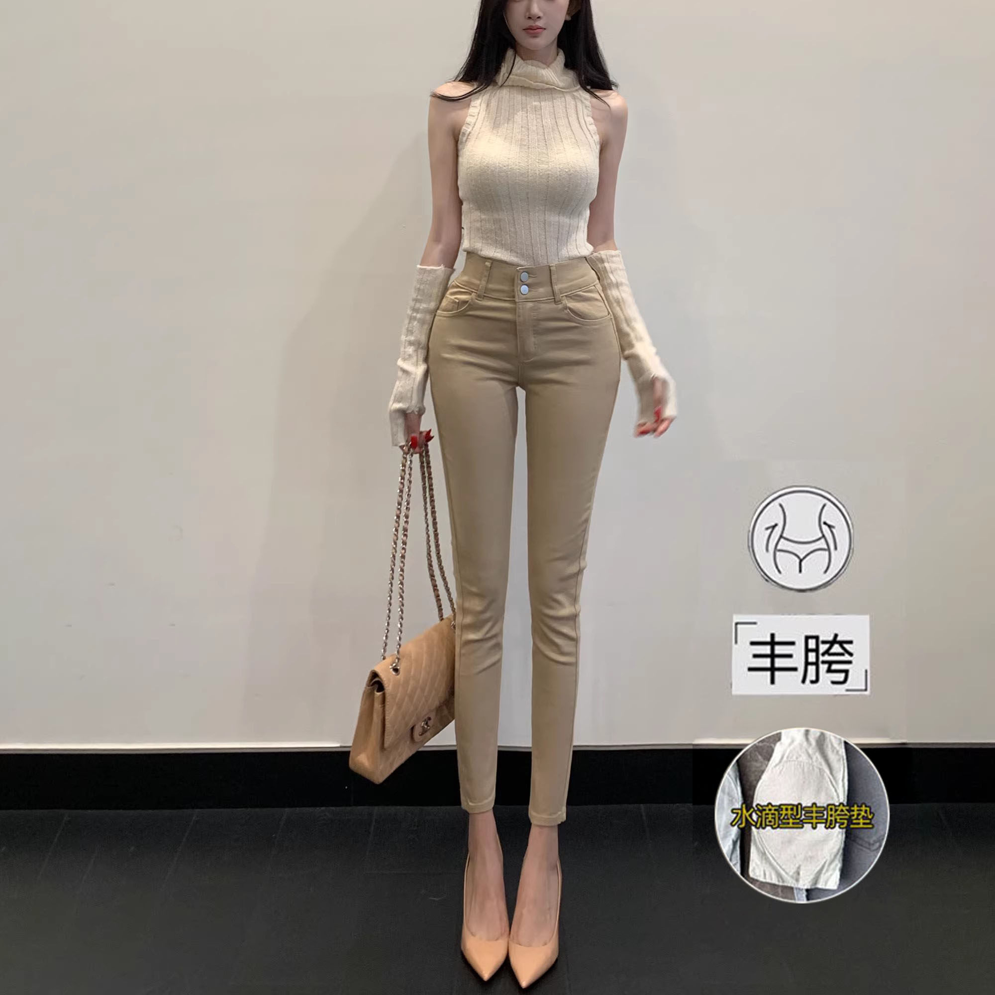 经典老钱丰胯小脚牛仔裤女2026夏款高腰修身显瘦紧身长裤