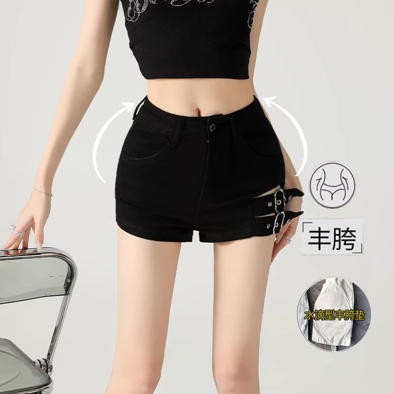 黑色朋克风丰胯牛仔短裤女2026夏季新款低腰紧身显瘦辣妹包臀热裤