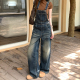 宽松显瘦垂感百搭拖地长裤 新款 女2026夏季 慵懒休闲做旧蓝牛背带裤