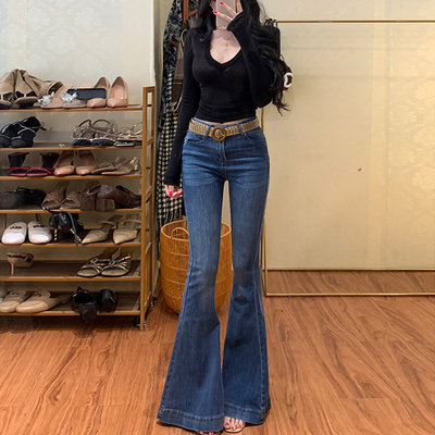 新款修身长腿微喇牛仔裤女