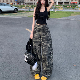 弯刀牛仔裤 休闲裤 女2025夏季 高腰宽松显瘦美式 新款 嘻哈风迷彩工装