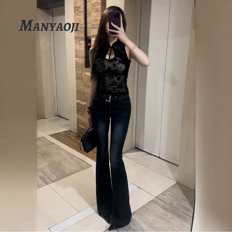 加绒牛仔裤低腰喇叭裤长裤提臀