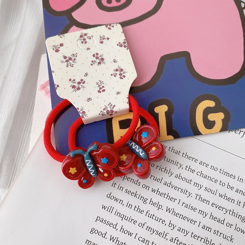 HD12198迷人蝴蝶秋冬复古色儿童少女款ins风弹力小发圈毛绒发夹女