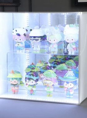 盲盒简约收纳盒亚克力发光公仔展示架多功能防尘展示柜手办收纳