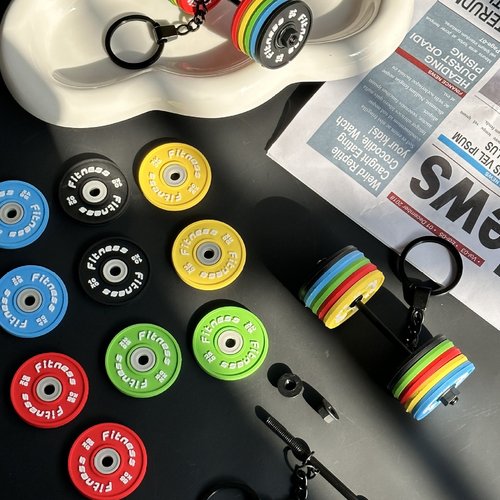 可拆卸迷你大杠铃健身系列加厚钥匙扣高颜值miu系包挂件配件挂饰