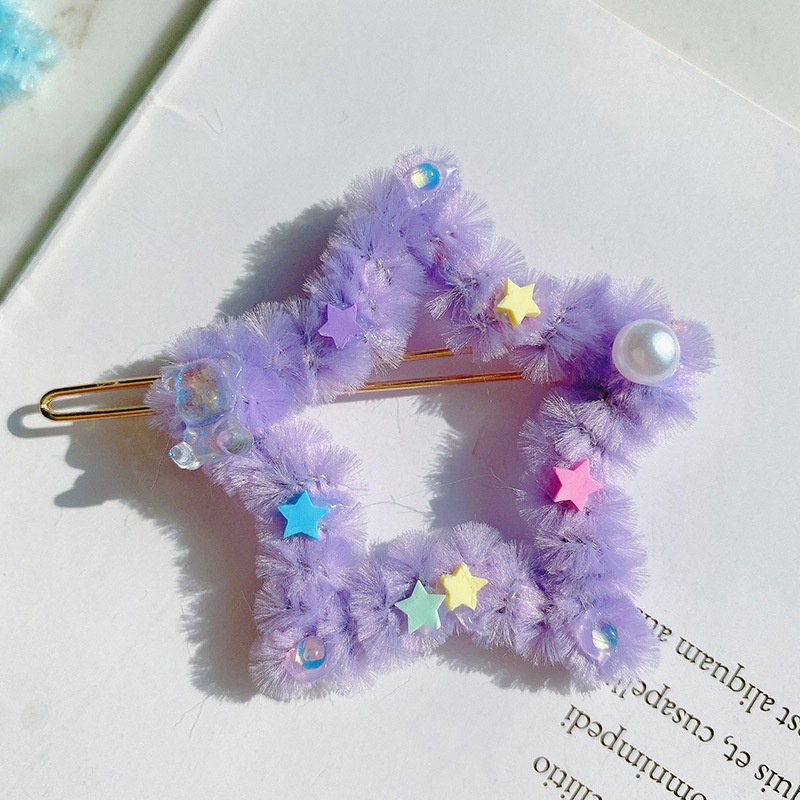 1194千禧辣妹彩色毛绒星星发夹可爱少女珍珠细闪侧边刘海碎发夹女