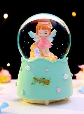 彩灯八音盒梦幻天使雪花音乐盒女心水晶球女孩生日礼品飘儿童少女