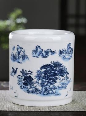景德镇陶瓷笔筒大号雪景仿古办公室装饰品创意笔筒大容量毛笔笔筒
