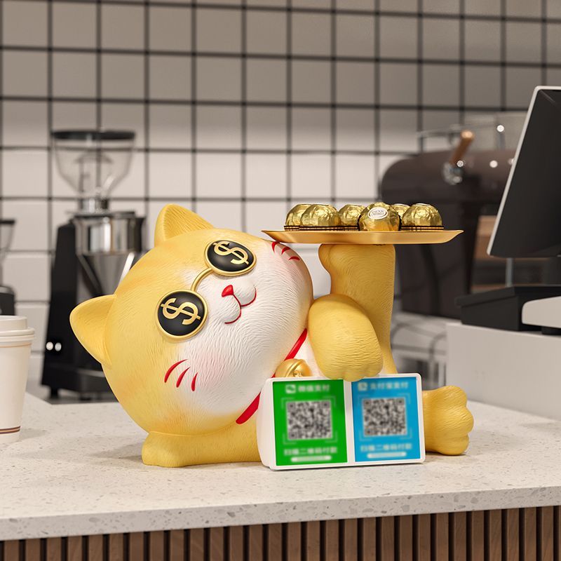 招财猫收款二维码语音提示店铺吧台收纳糖果盒装饰品开业送礼礼品