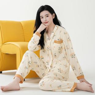 睡衣女宽松休闲舒适透气家居服两件套58306 国风花卉秋冬长袖