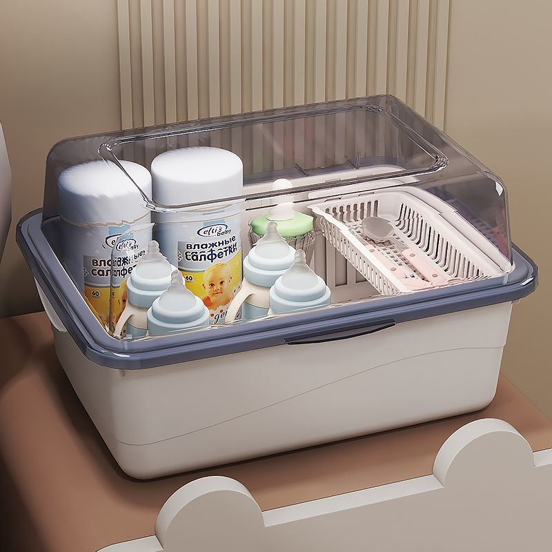 奶瓶收纳箱防尘沥水架带盖婴儿用品新生儿宝宝辅食餐具玩具收纳盒