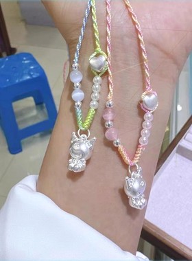 足银999库洛米纯吊坠新中式手工编绳银饰送女孩闺蜜挂脖礼物