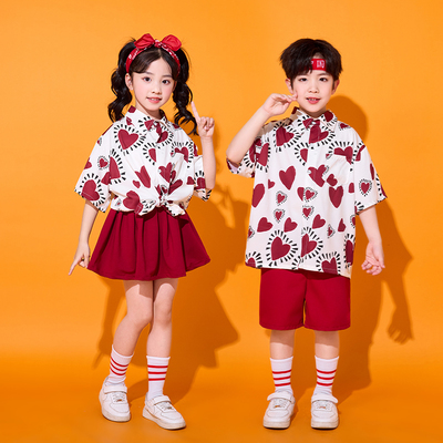 儿童啦啦队演出服中小学生运动会开幕式服幼儿园港风花衬衫合唱服